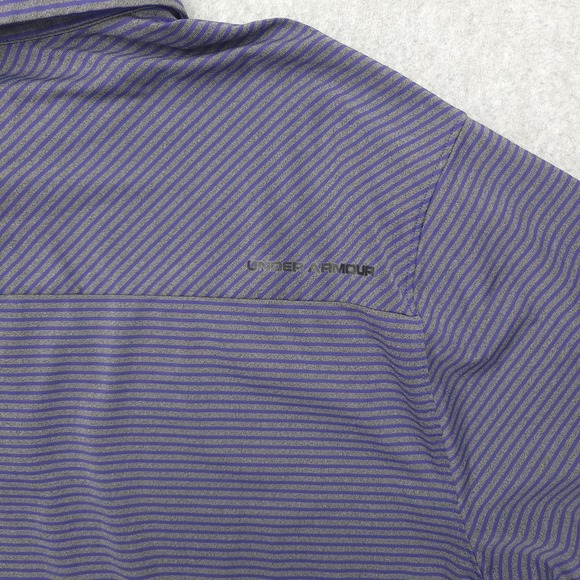 Under Armour HeatGear Polo Shirt Mens 2XL Purple Stripe Golf Performance Stretch - Picture 6 of 10